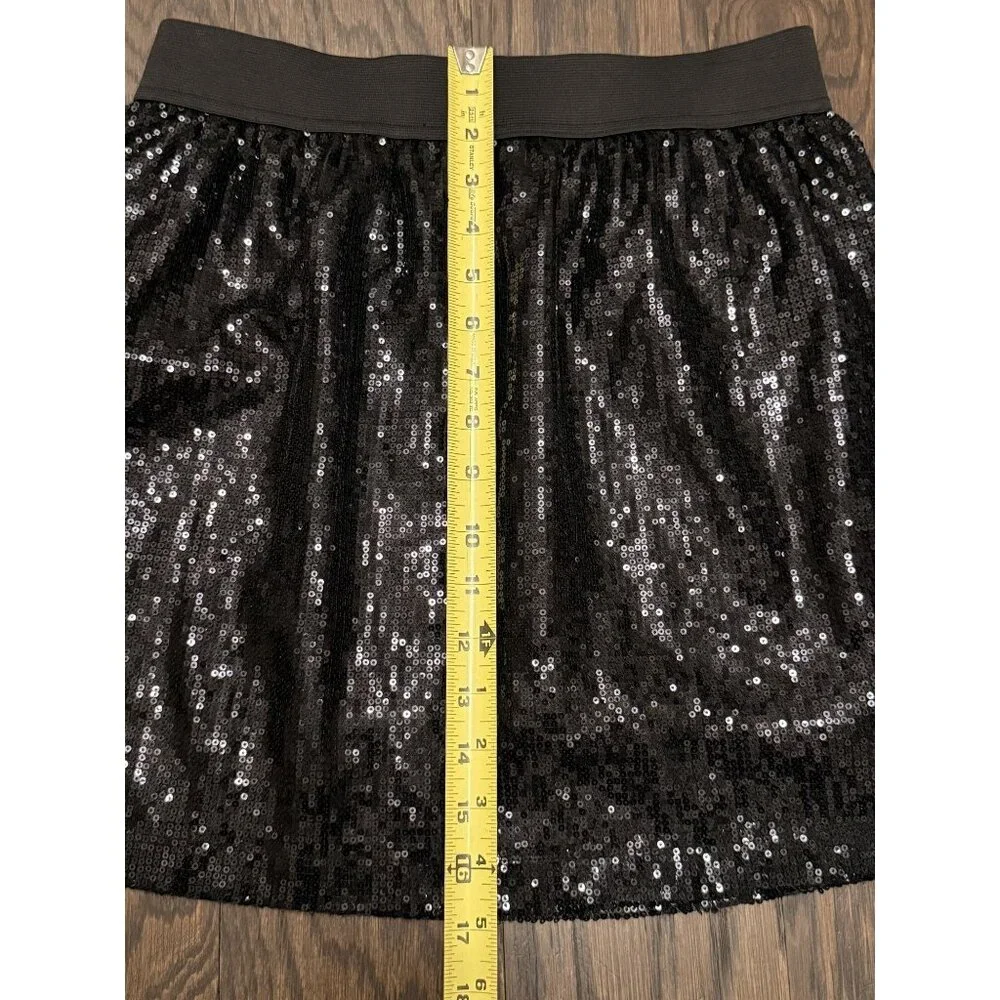 Romeo & Juliet Couture Black Sequin Skirt Size L Fully Lined Stretch Waist Party